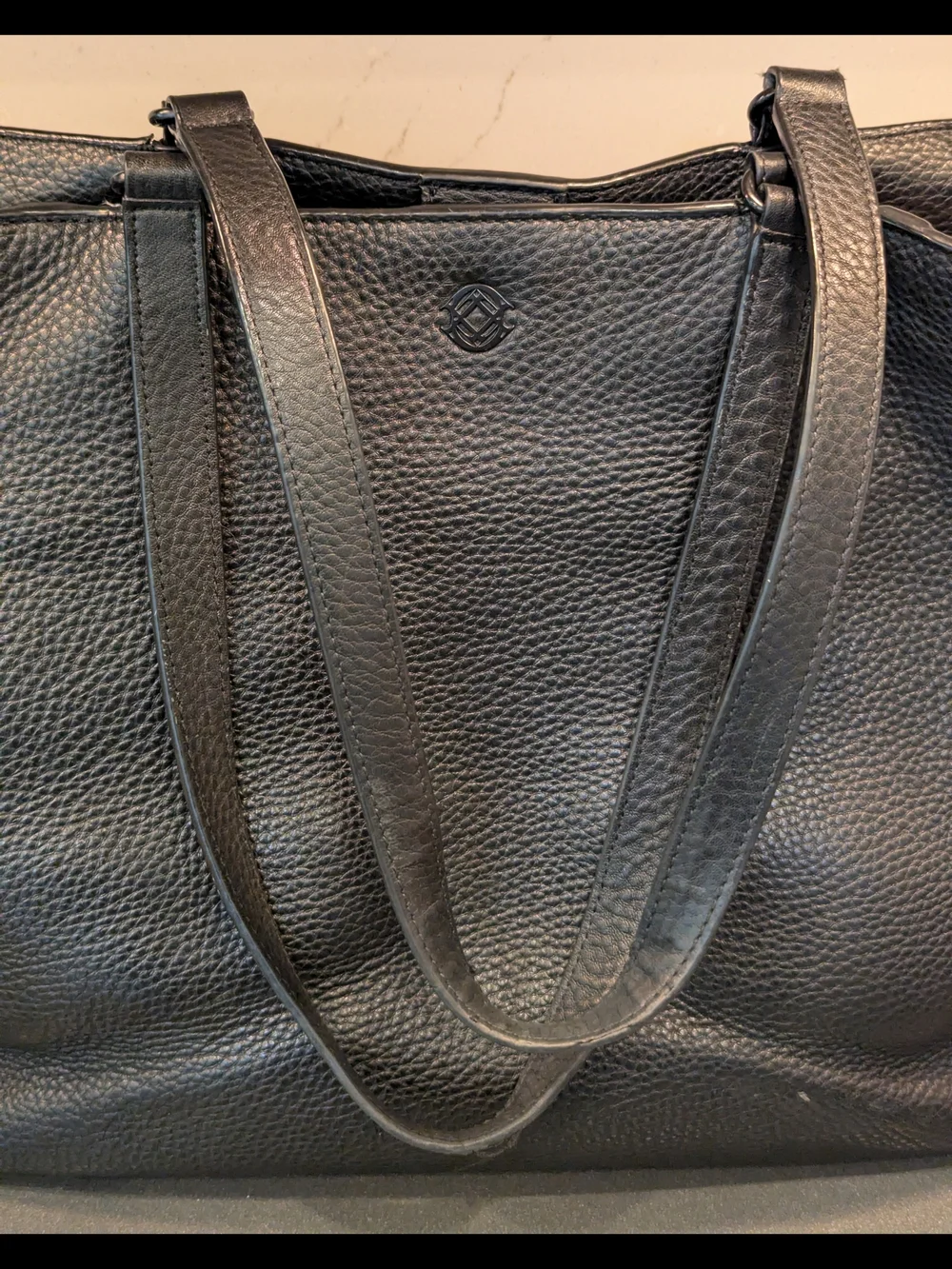 Black Pebbled Leather Work Tote with Pockets For Everything